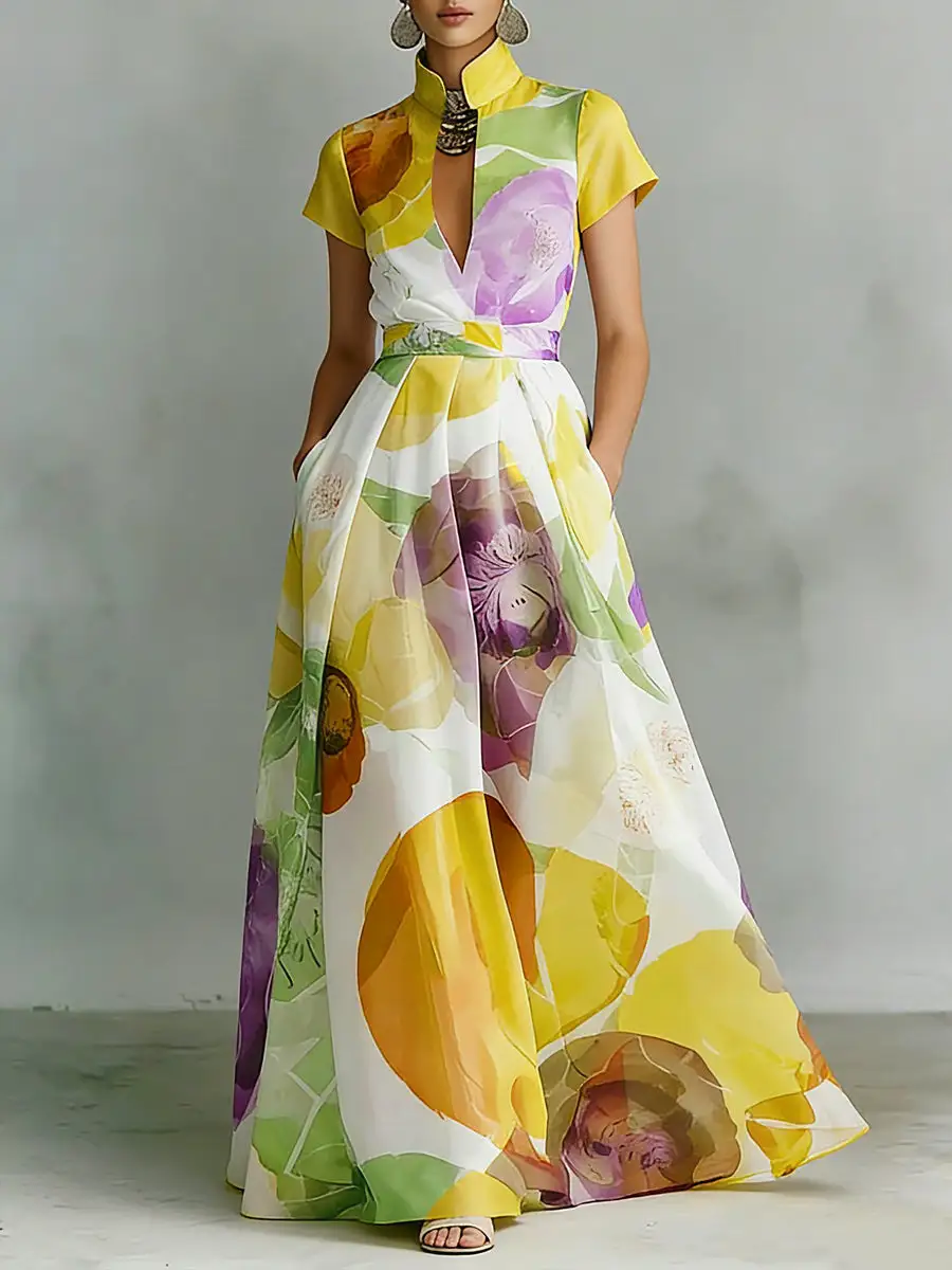 Pleated Printed Maxi Dress