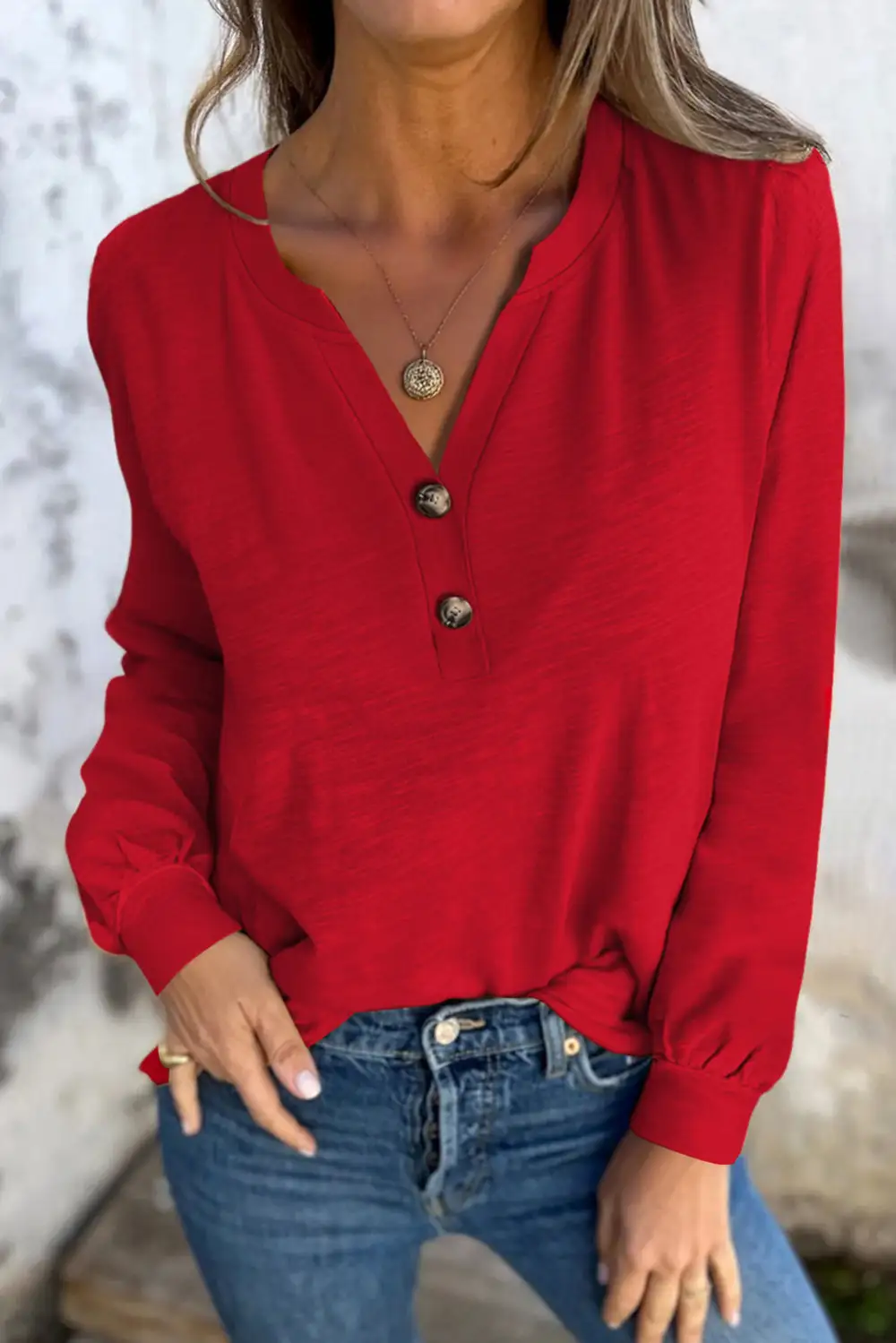 Solid V Neck Long Sleeve Women's Top