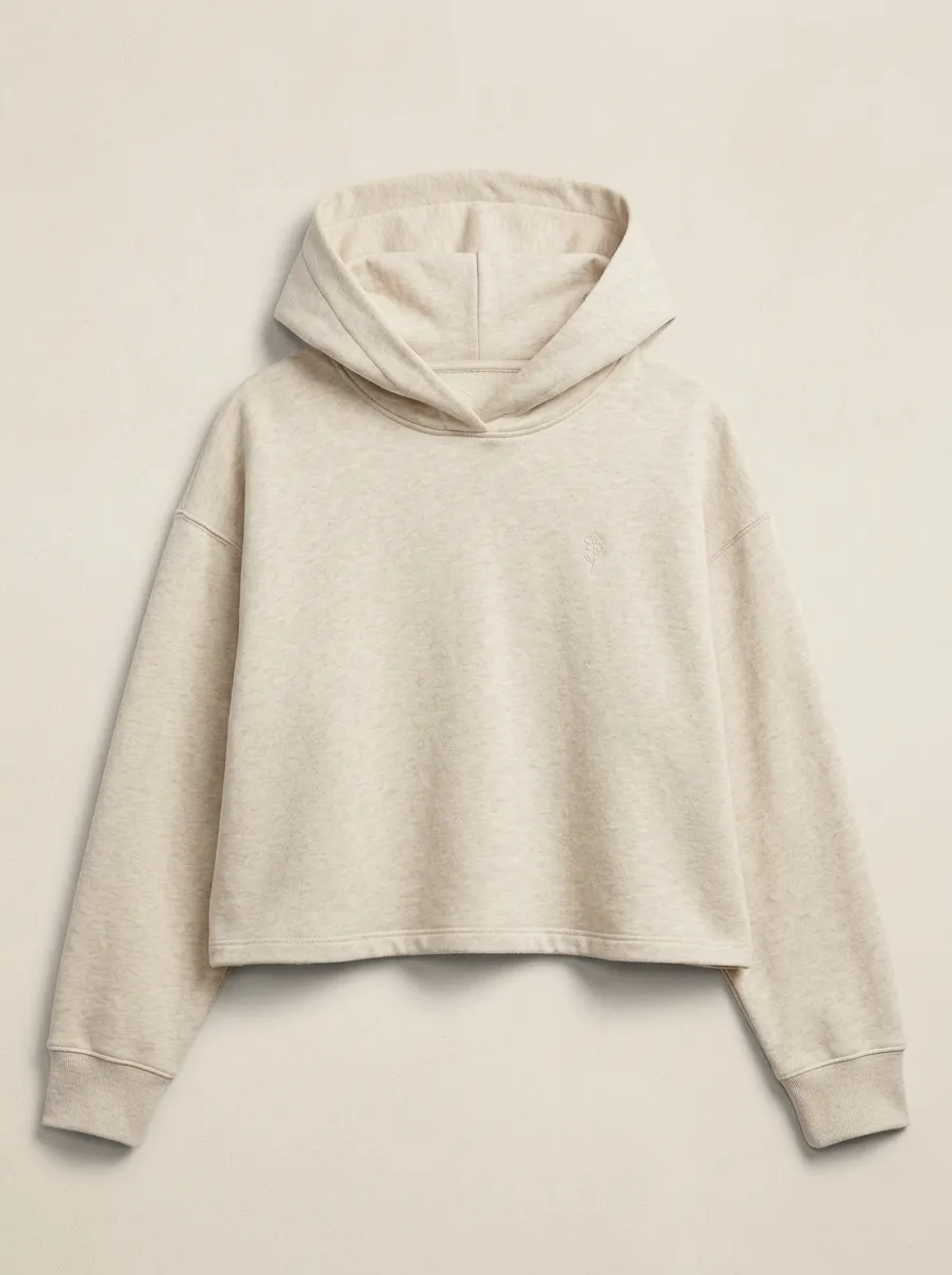 Women's Minimalist Aesthetic Small Flower Embroidered Cropped Hoodie
