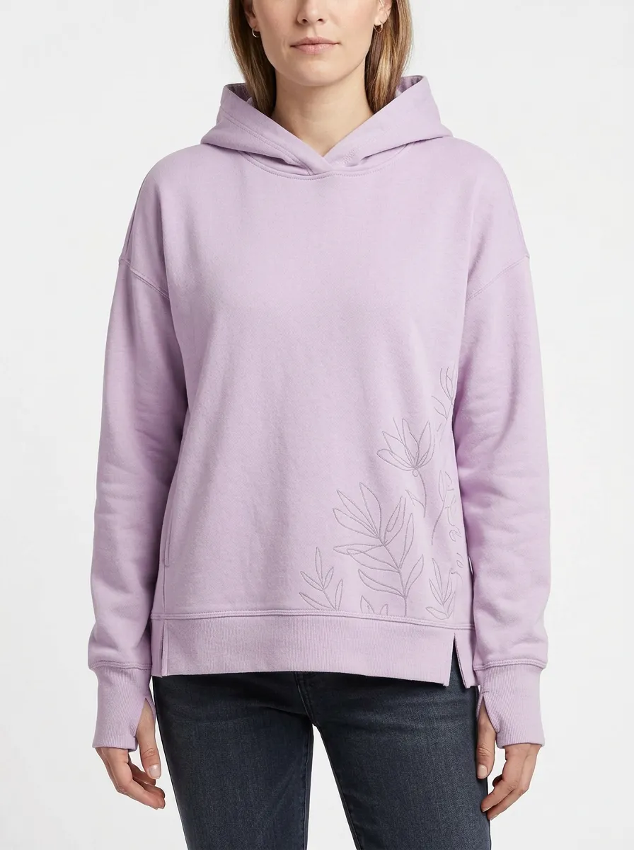 Women's Relaxed Botanical Floral Line Art Nature Inspired Graphic Hoodie