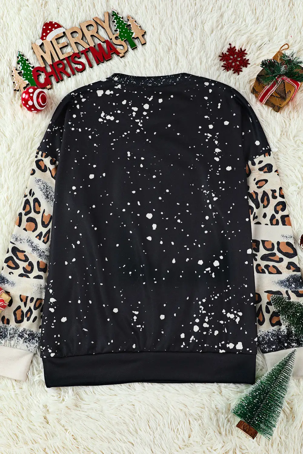 PRAY Letter Leopard Bleached Color Block Sweatshirt
