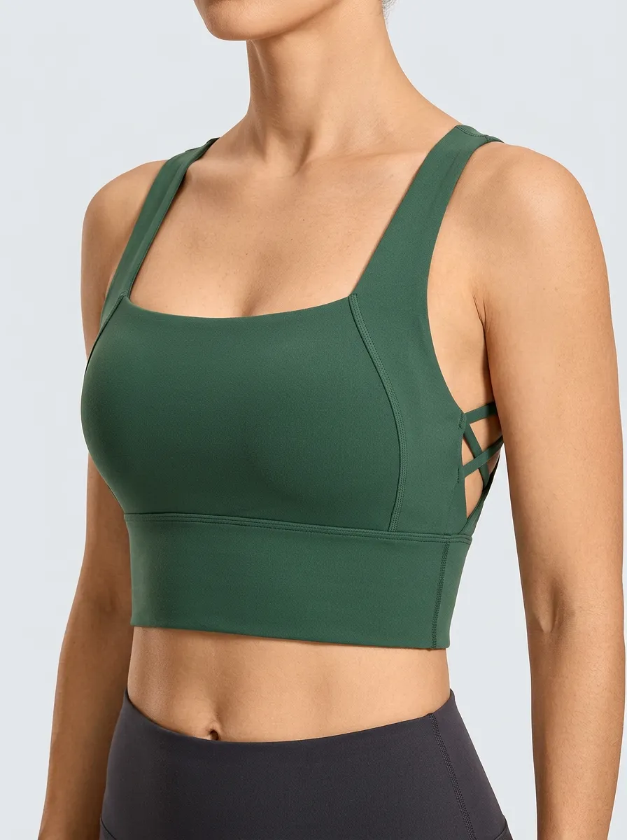Women's Square Neck Crisscross Back Side Strap Sports Bra