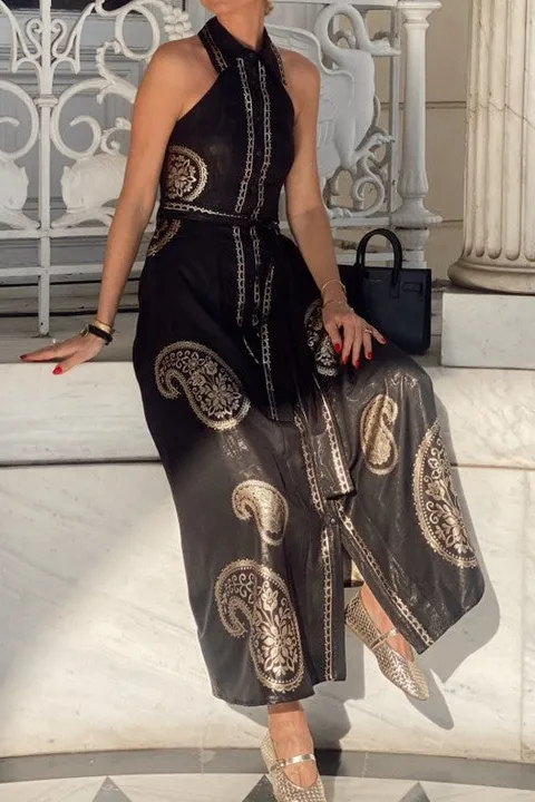 Women's Black Paisley Print Maxi Dress