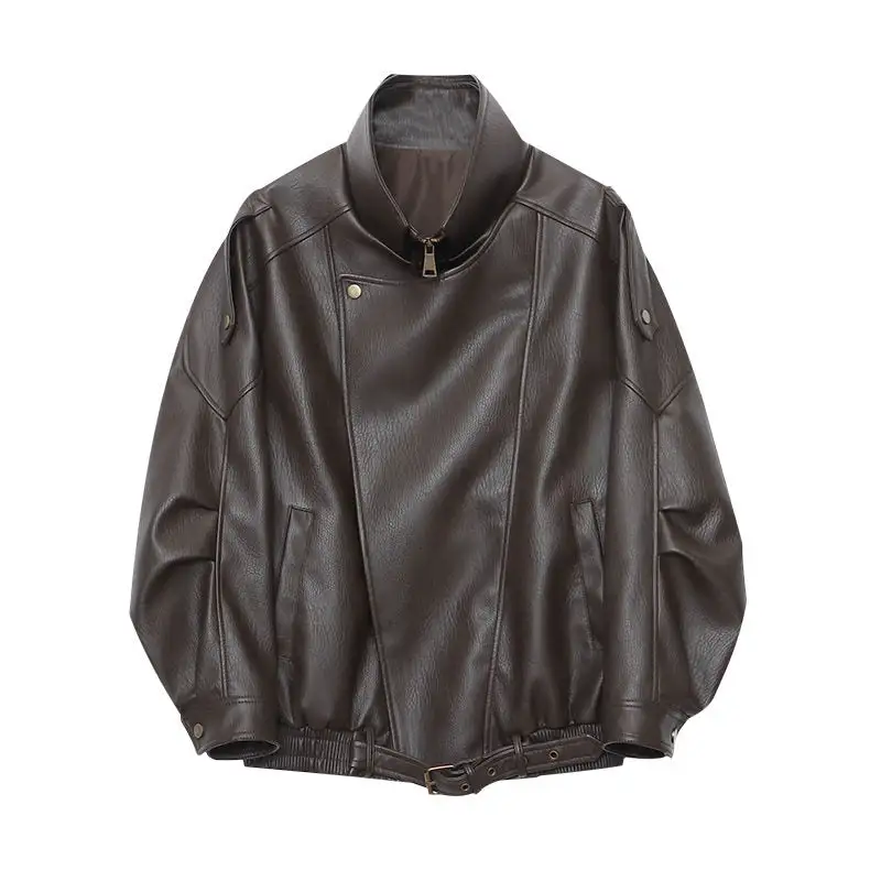 Moto Zip-Front Leather Casual Outerwear Jacket