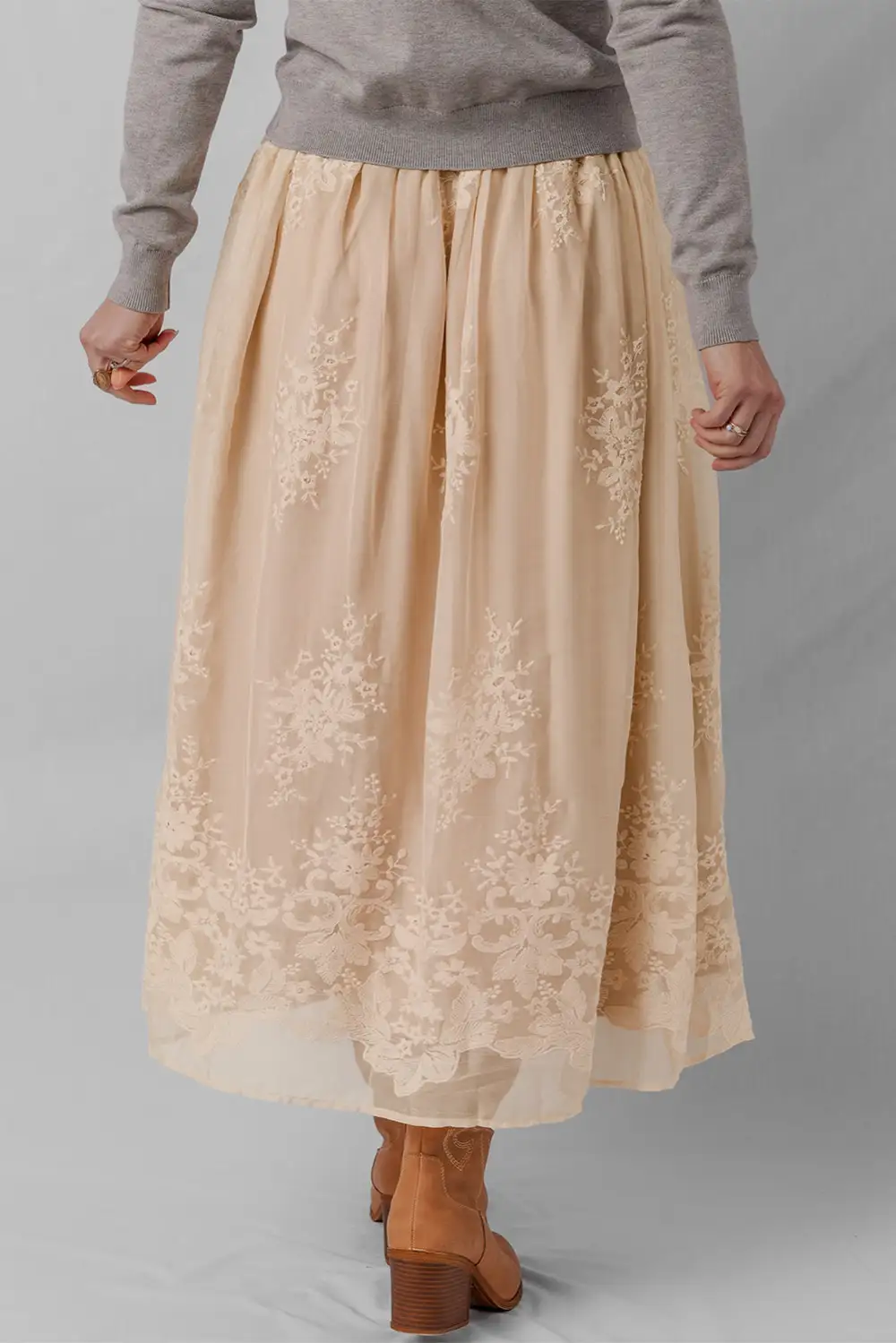 Fluid Mesh Embroidered Skirt