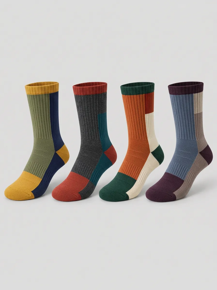 Men's Colorblock Geometric Pattern Printed Socks 4-Pack