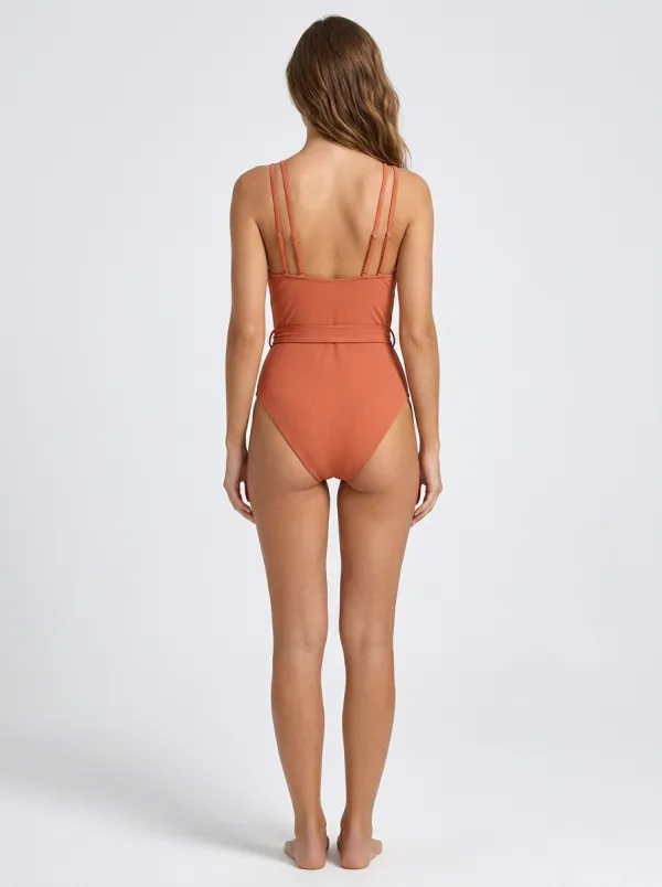 Women's Modern Ribbed One-Piece Swimsuit