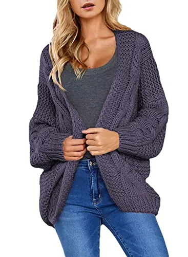 Womens Open Front Long Sleeve Chunky Knit Cardigan Sweaters Loose Outwear Coat