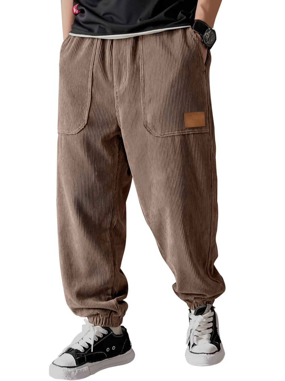 Corduroy Panel Detail Pants