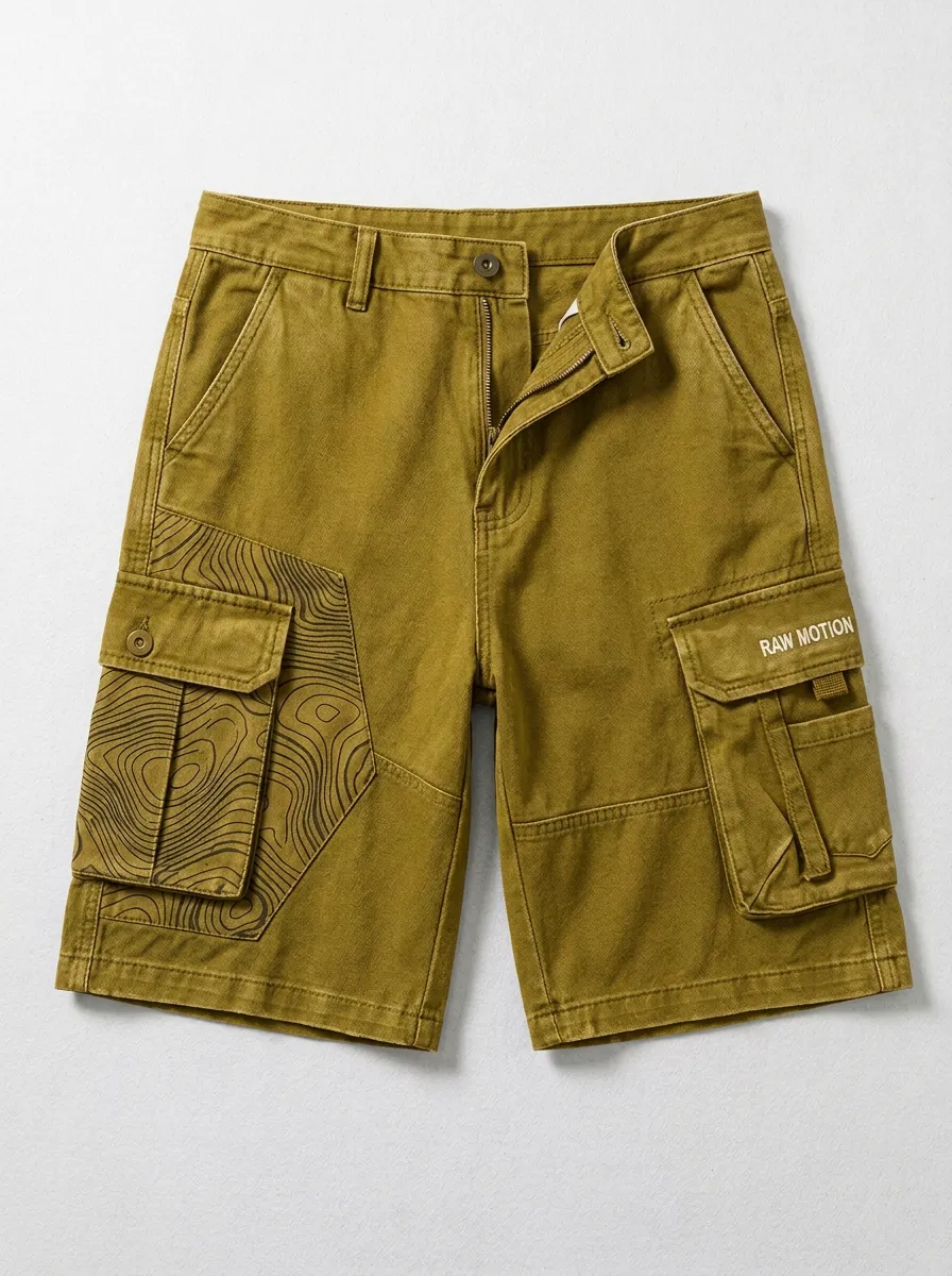 Tactical-Inspired Cargo Topographic Graphic Men's Cargo Shorts