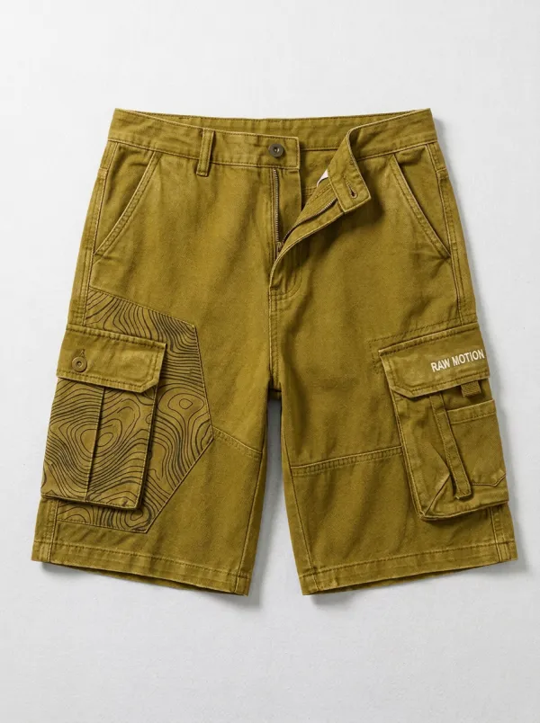 Tactical-Inspired Cargo Topographic Graphic Men's Cargo Shorts
