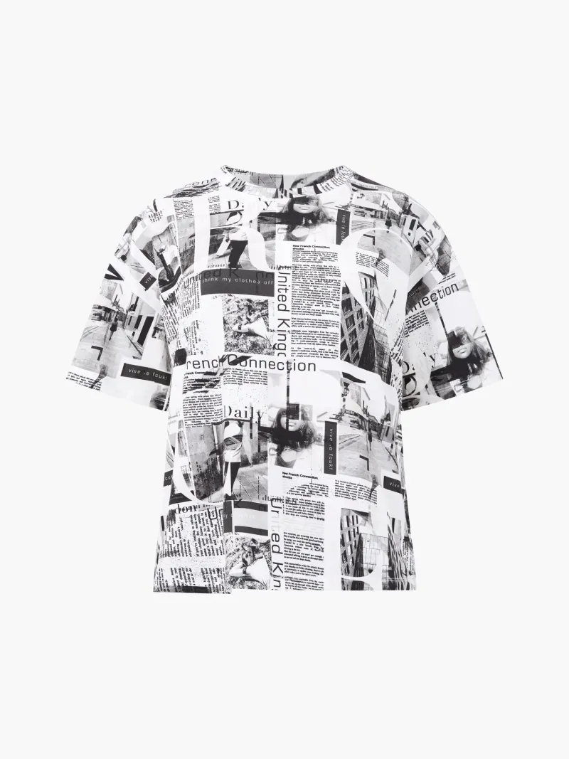 Creative Newspaper Print Black And White Short Sleeves