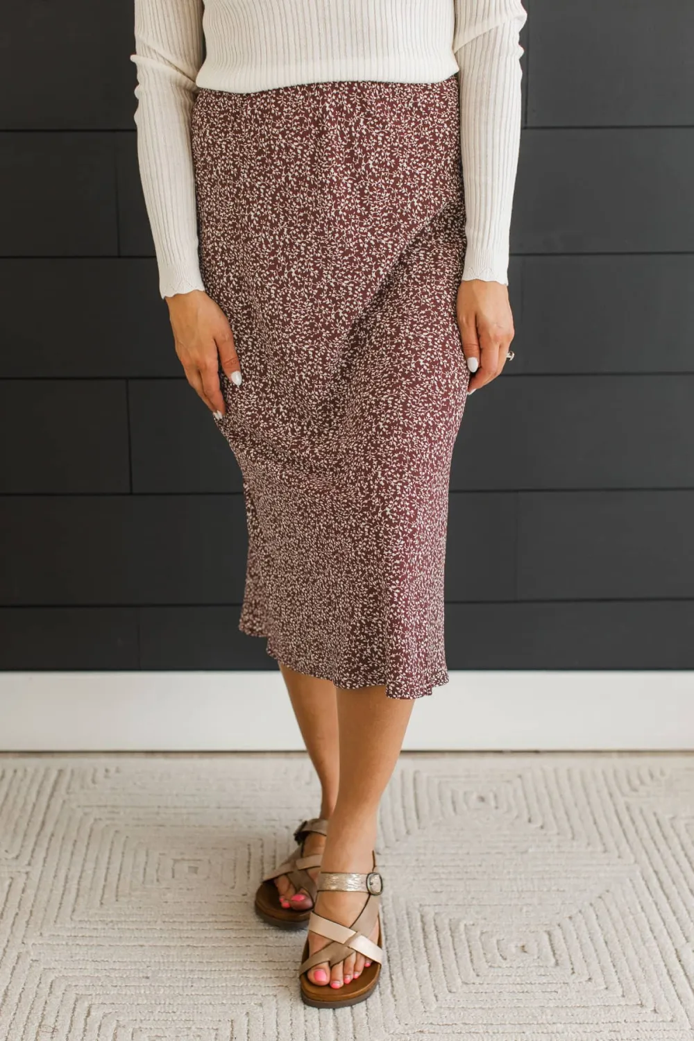 Elastic Waist Floral Midi Skirt