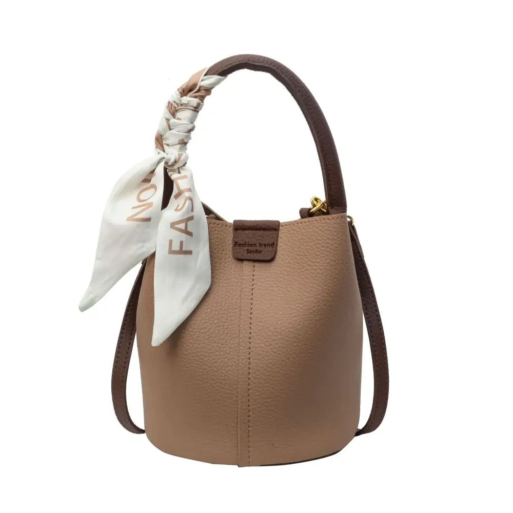Compact Faux Leather Textured Bucket Bag