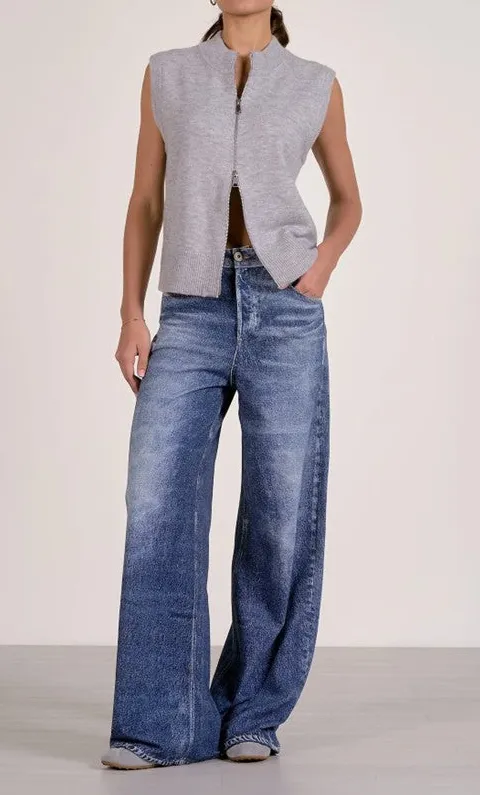 Grey Zip Front Sleeveless Knit Vest