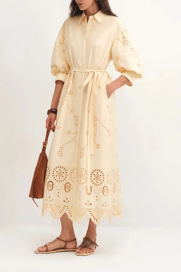 Embroidered Cotton Poplin Maxi Shirt Dress