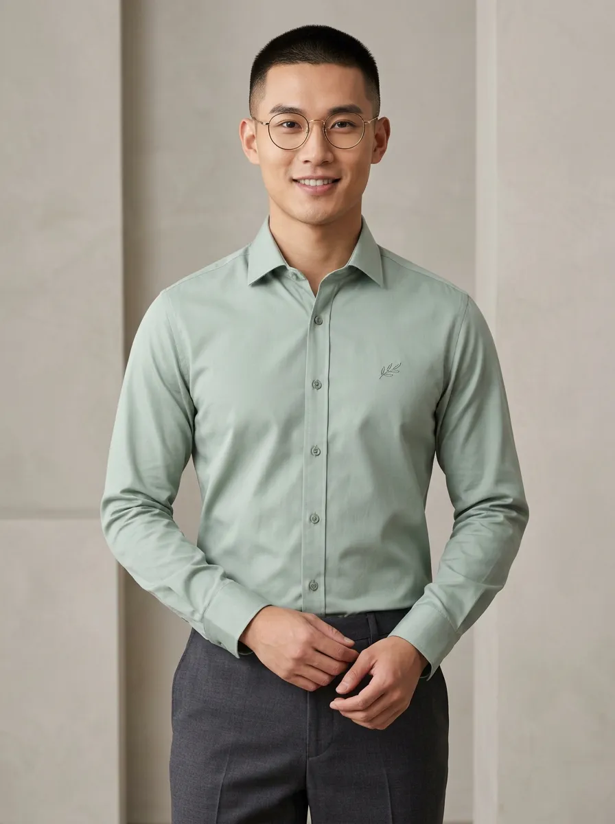 Men's Non-Iron Cotton Leaf Embroidery Printed Shirt