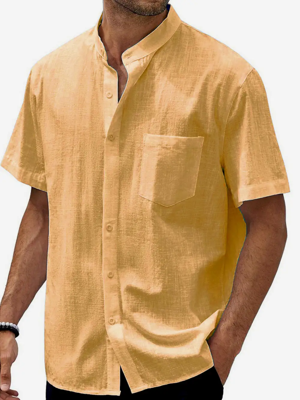 Cotton Linen Stand Collar Shirt
