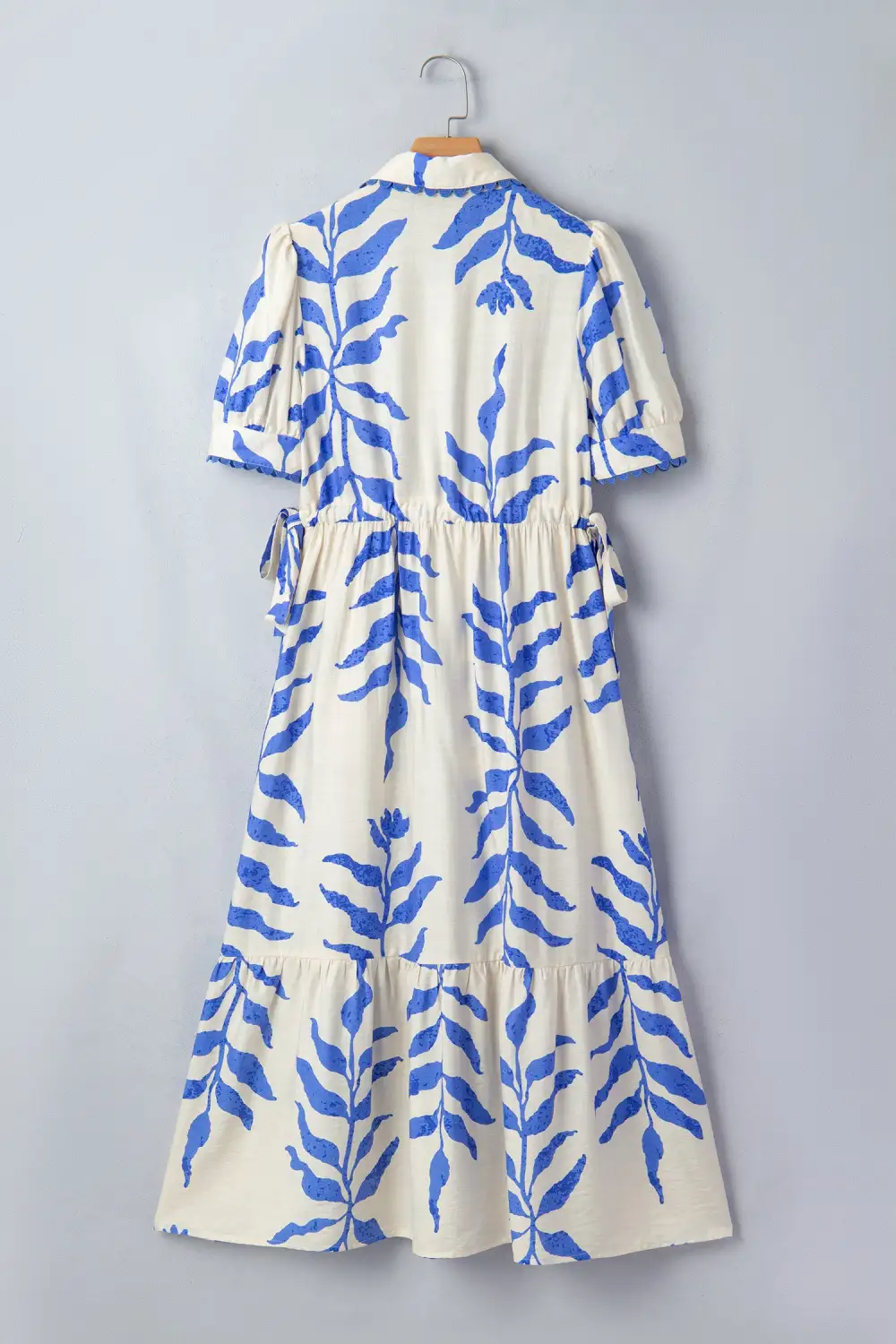 Classic Leafy Botanical Print Side Tie Button Down Maxi Dress