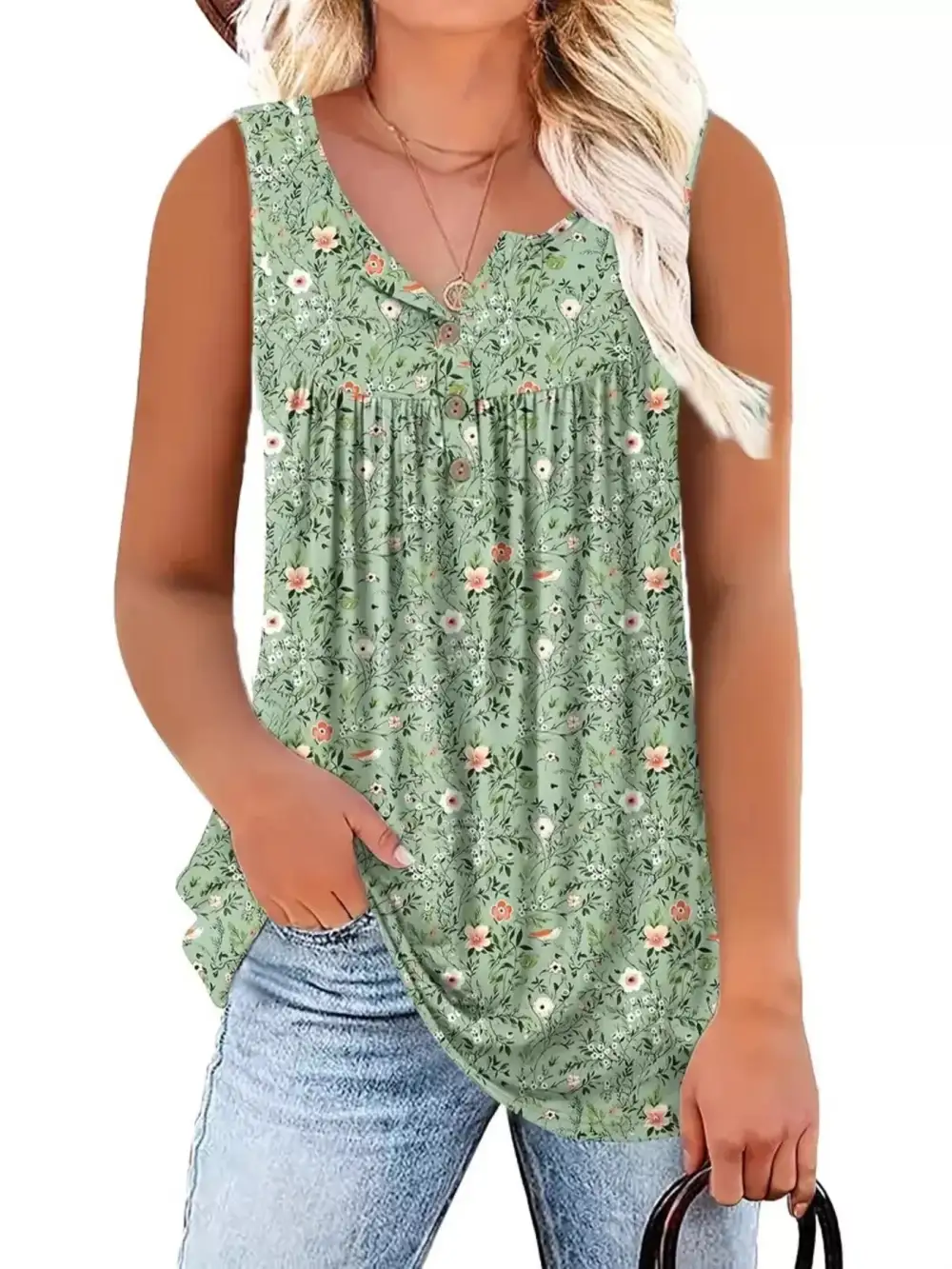 Full Size Button Detail Tank Plus Size