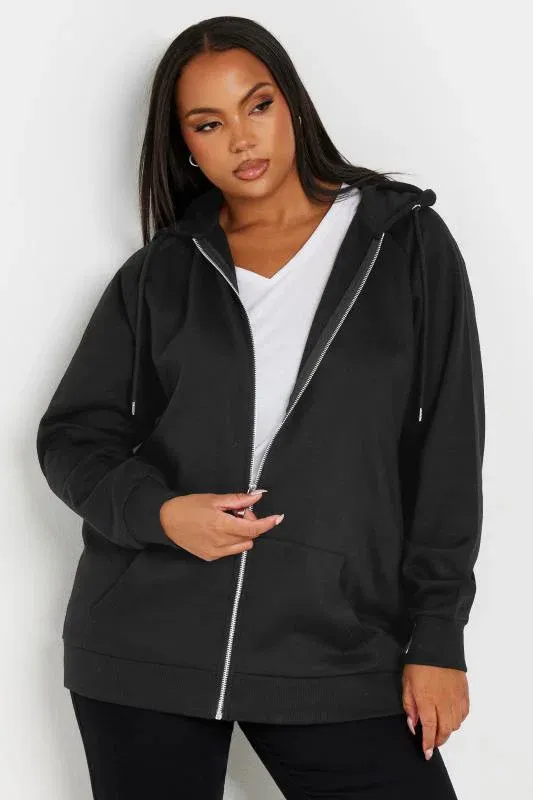 Black Essential Zip Through Hoodie