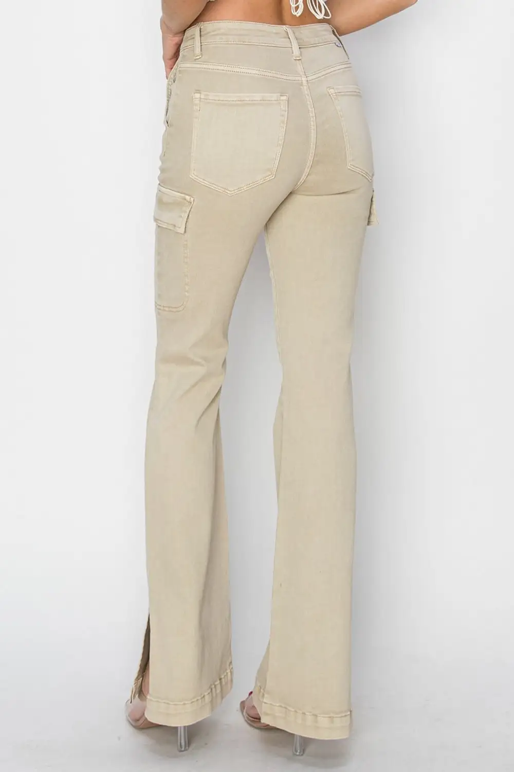 High Rise Side Slit Cargo Bootcut Denim Jeans