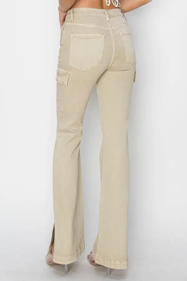 High Rise Side Slit Cargo Bootcut Denim Jeans