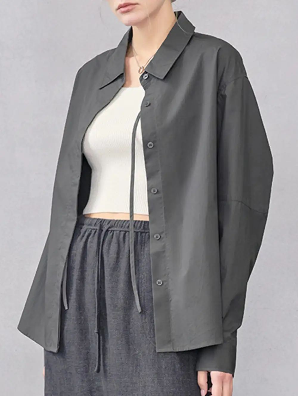 Cotton Lapel Long Sleeve Minimalist Top