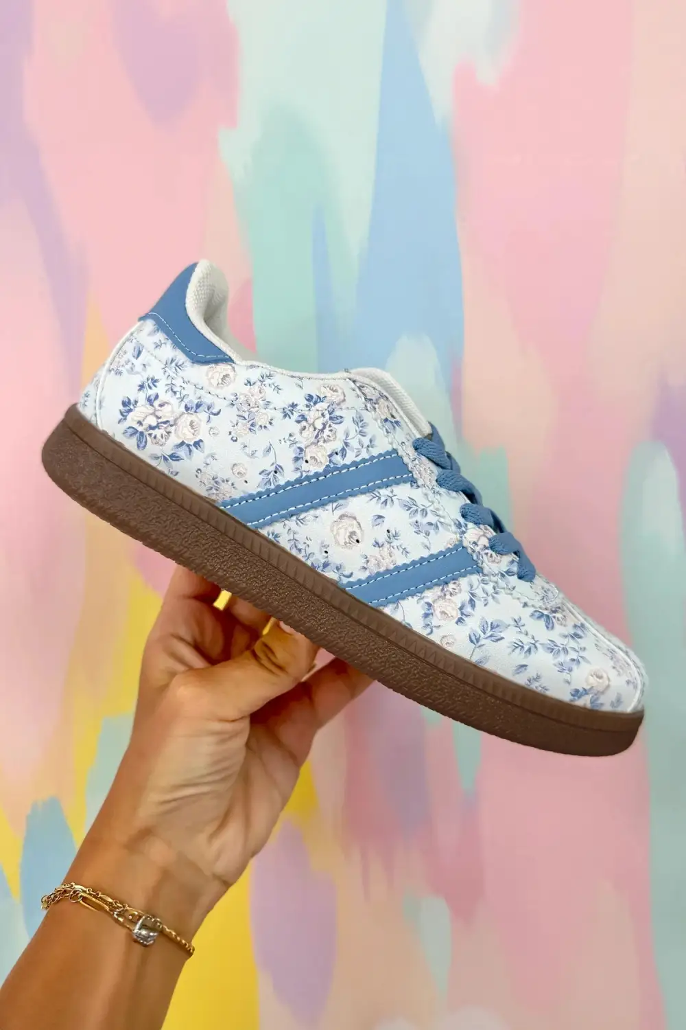 Floral Leather Lace-Up Casual Sneakers