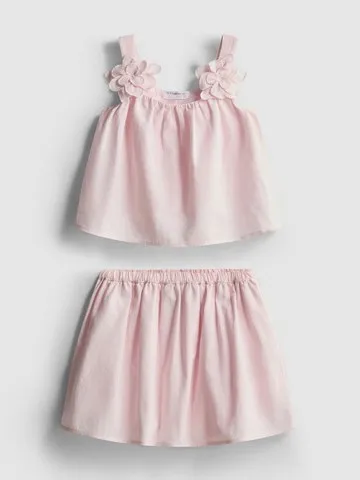 1.5-12yrs | The Edit Linen Mix Floral Appliqué Top and Skirt Set