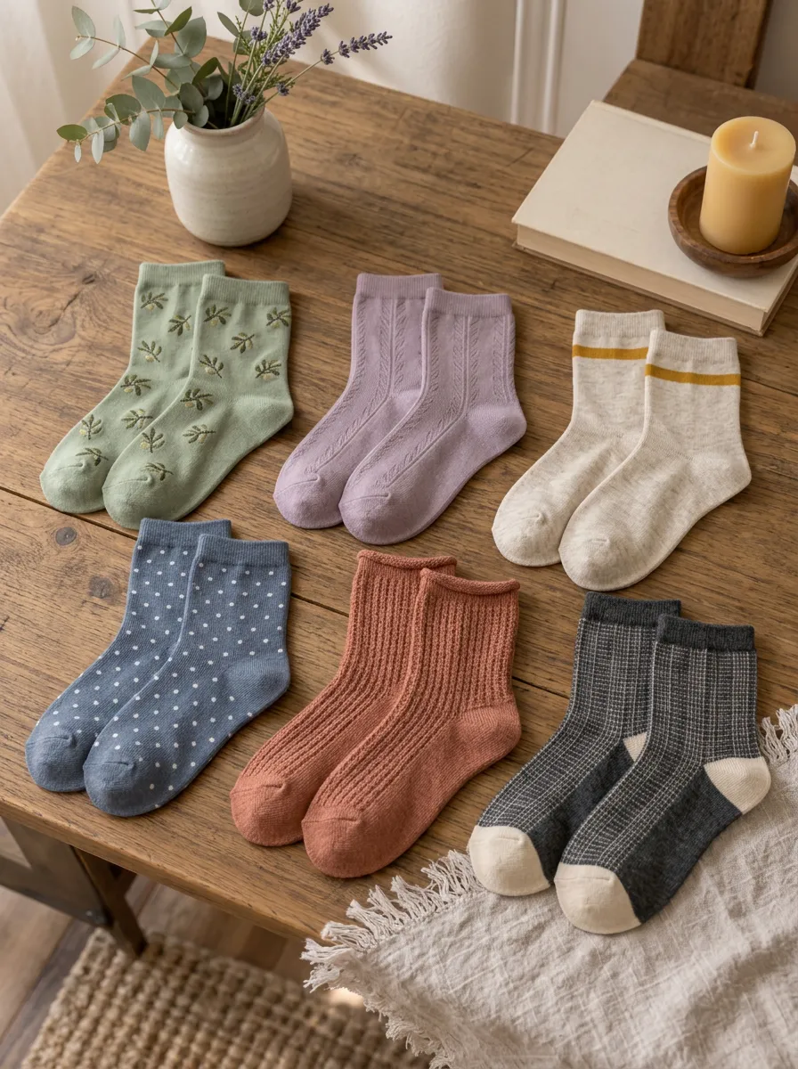 Women's Vintage Style Floral Polka Dot Ribbed Printed Socks Set