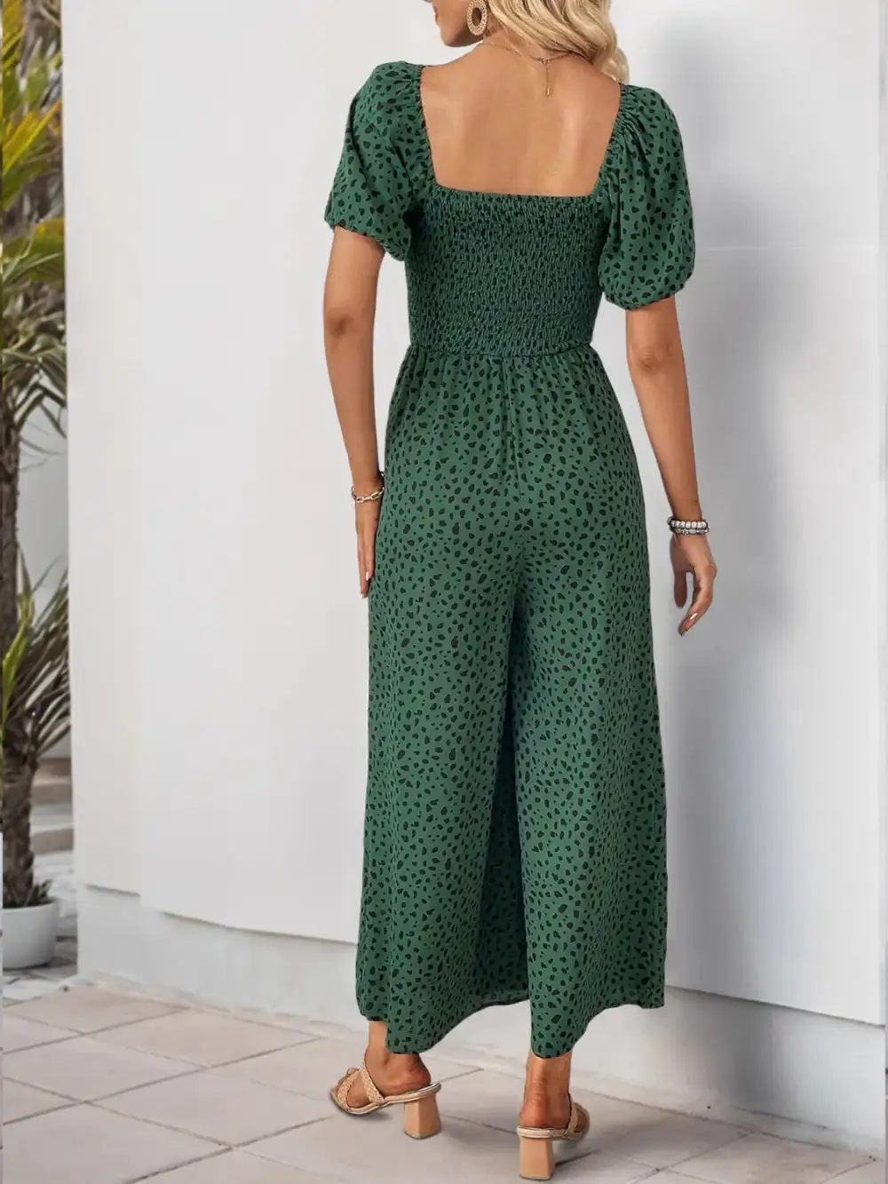 Square Neck Puff Sleeve Jumpsuit Relaxed