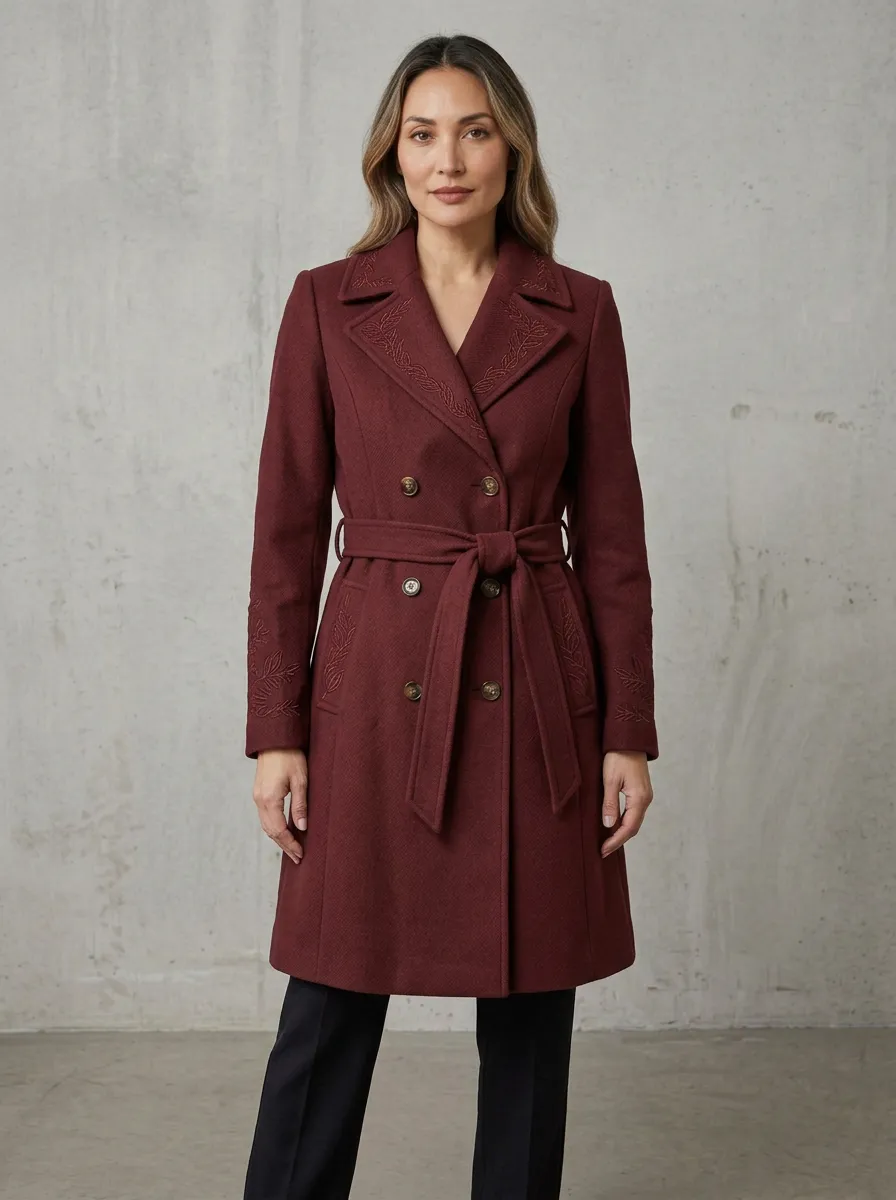Women's Botanical Leaf Embroidered Coat