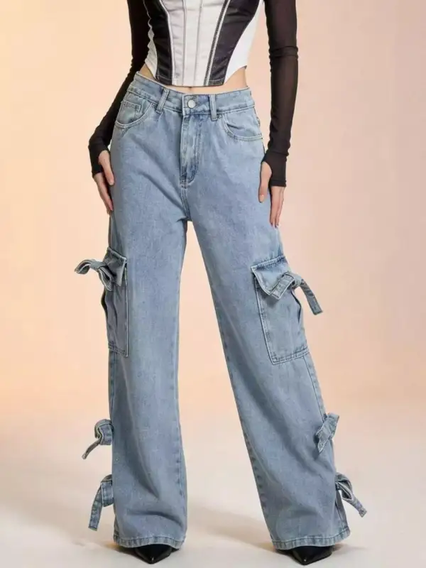 Wide Leg Mom Fit Stretch Jeans