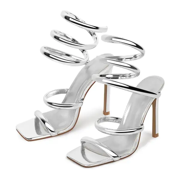 Square Toe Strap Stiletto Sandals