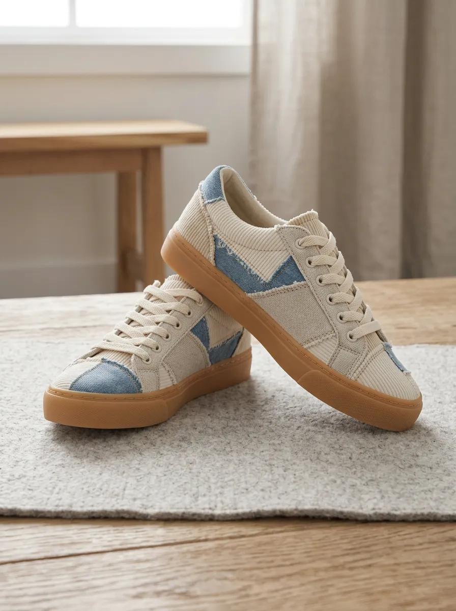 Women's Casual Patchwork Denim Corduroy Printed Sneakers