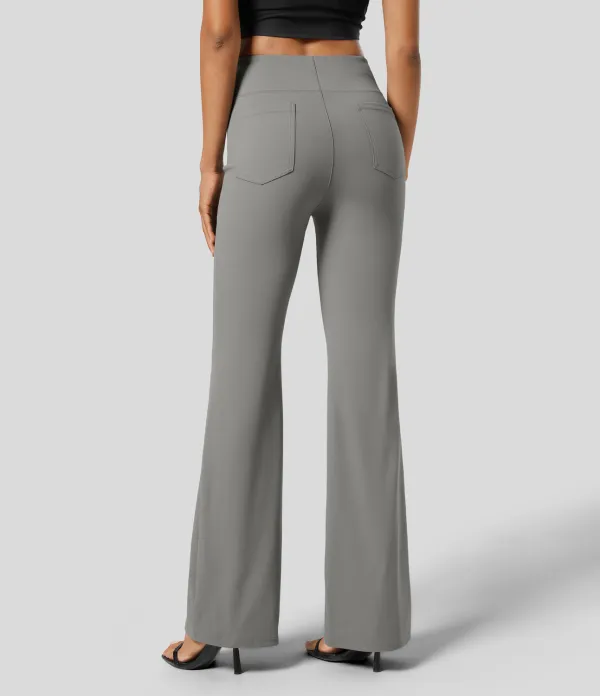  High Waisted Back Side Pocket Slight Flare Work Pants