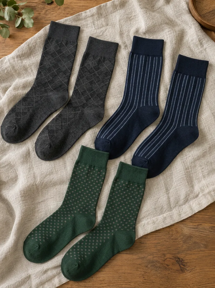 Men's Business Casual Argyle Striped Polka Dot Printed Socks Set
