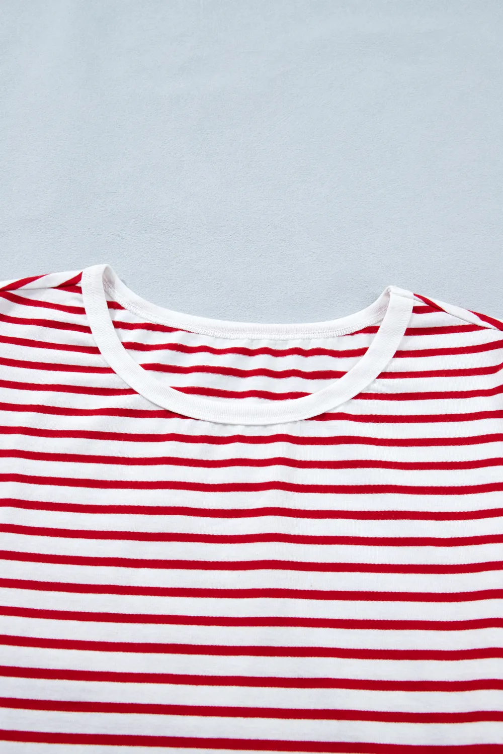 Red Stripe Contrast Trim Round Tee