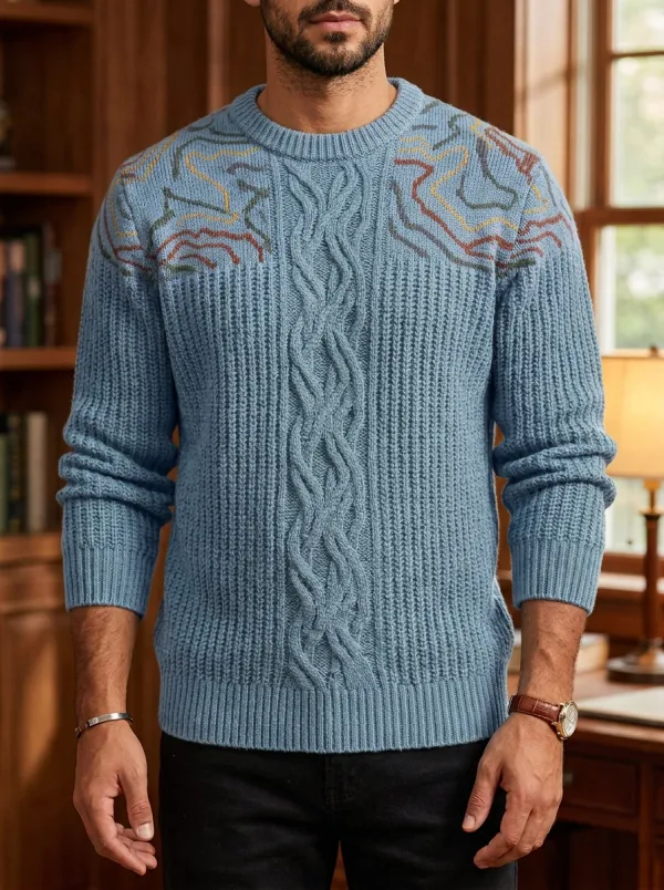 Men's Cable Knit Abstract Sweater