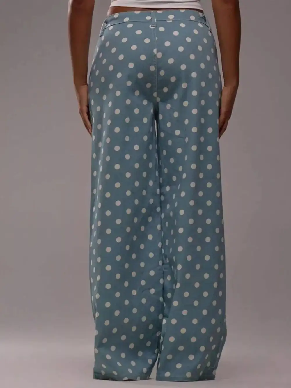 Denim Polka Dot Wide Leg Relaxed Fit Jeans
