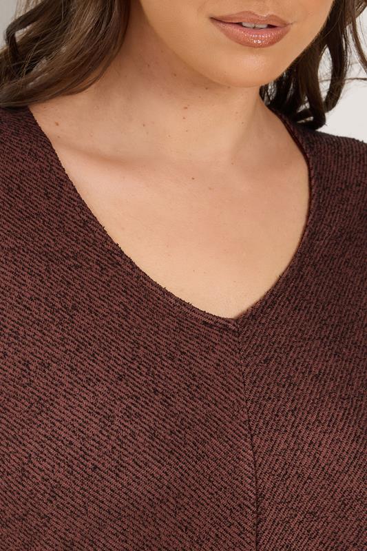 Chocolate Brown Textured Knit V-Neck Top detail 3