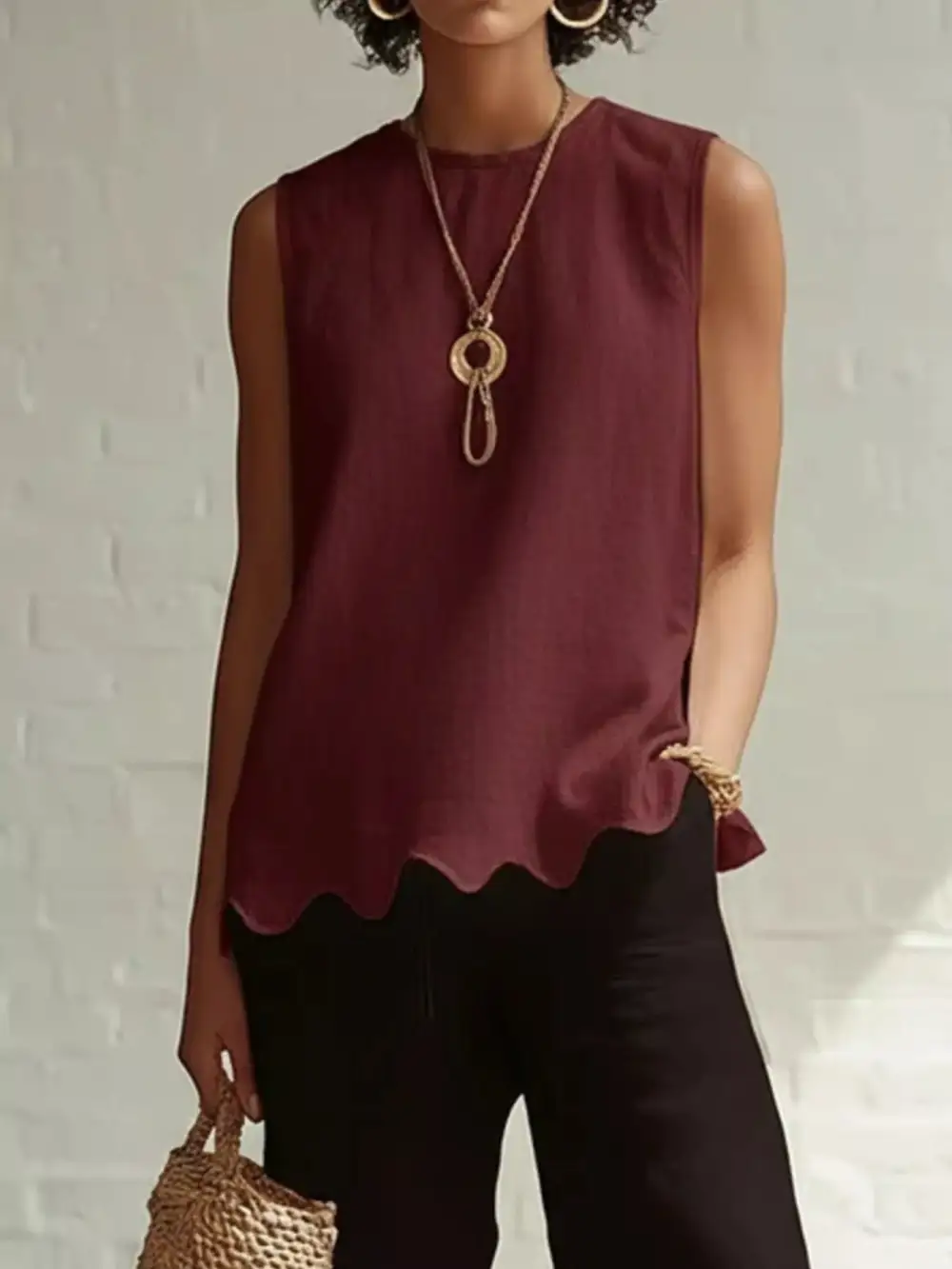 Buttoned Ruffled Tank Top