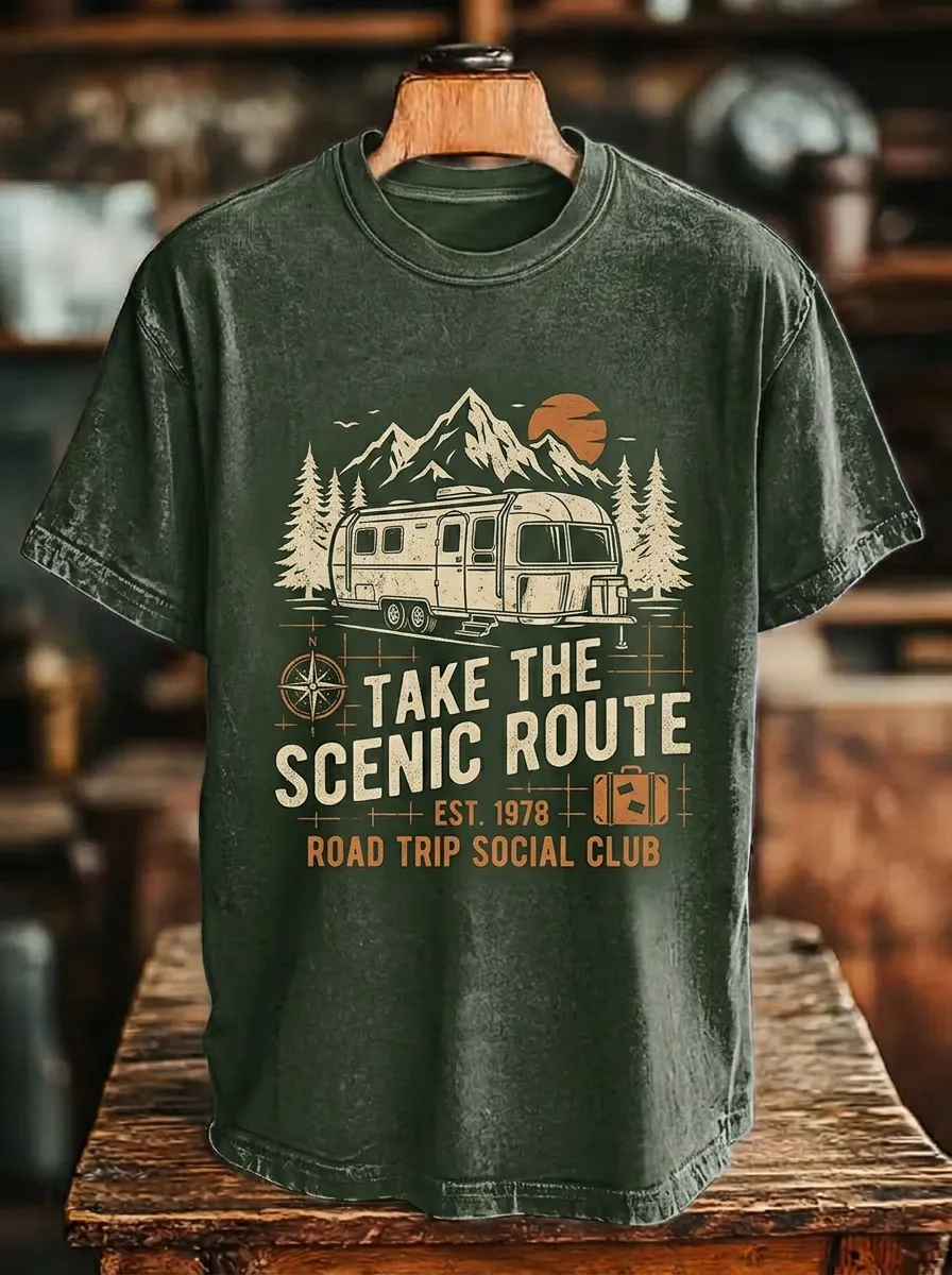 Unisex Camping Lover Scenic Route Camper Printed T-shirt