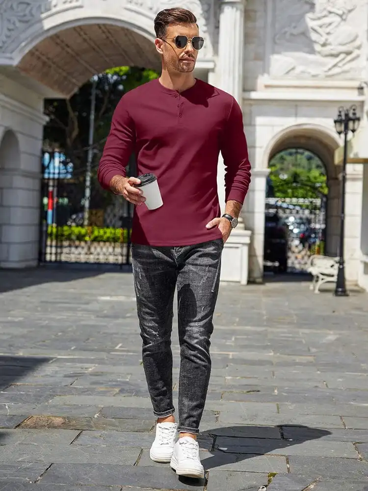 Ribbed Knit Henley T-Shirt