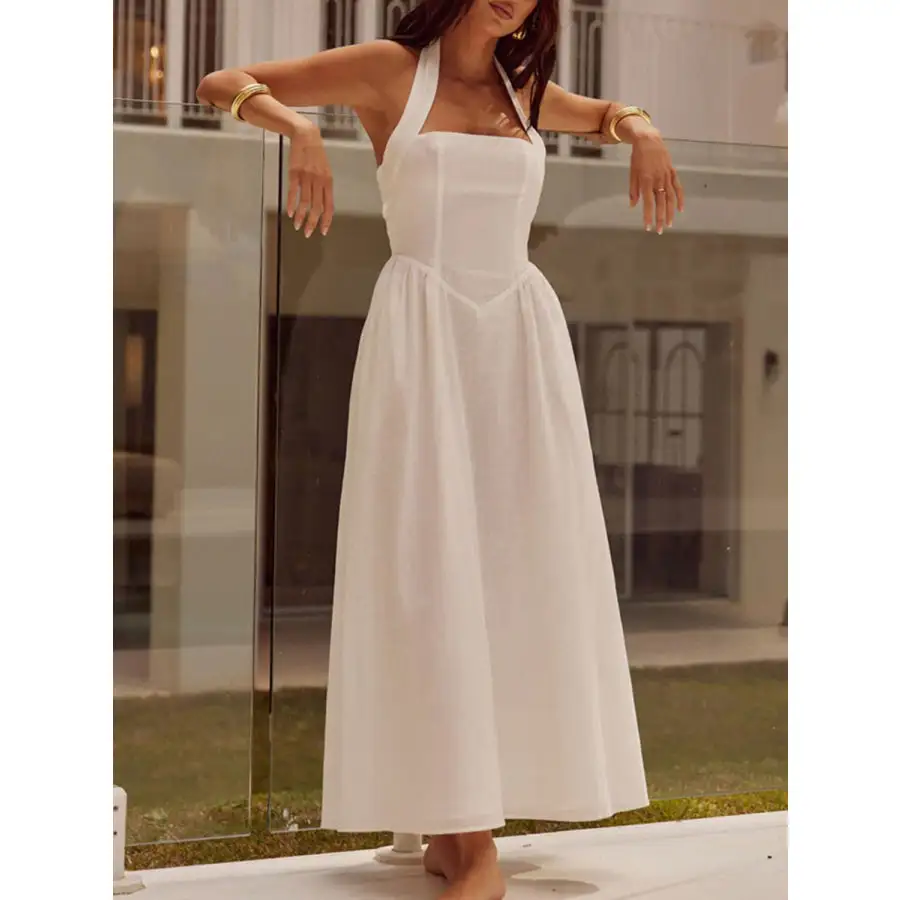 Ruched Halter Neck Midi Dress