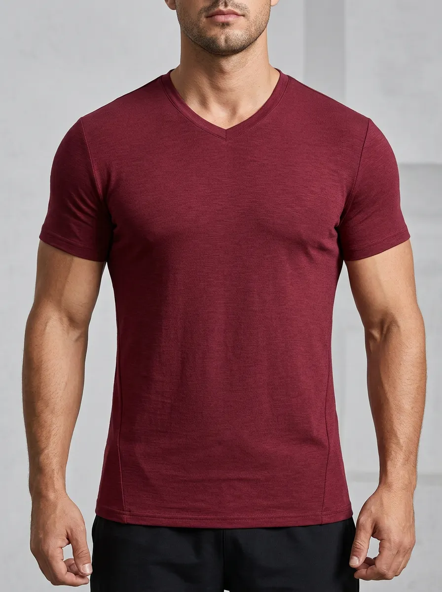 Classic V-Neck Finish Men's Slim Fit Short Sleeve T-Shirt