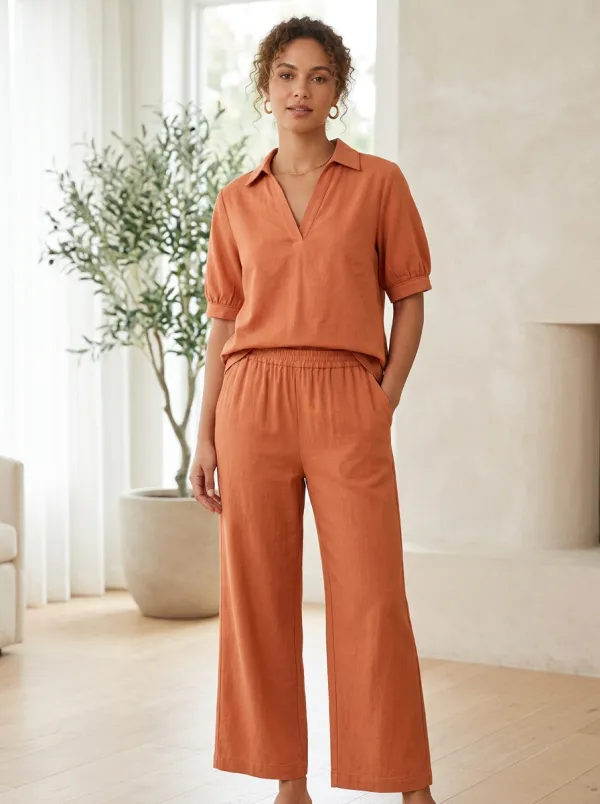 Relaxed Short-Sleeve Women's V-Neck Casual Lounge Set