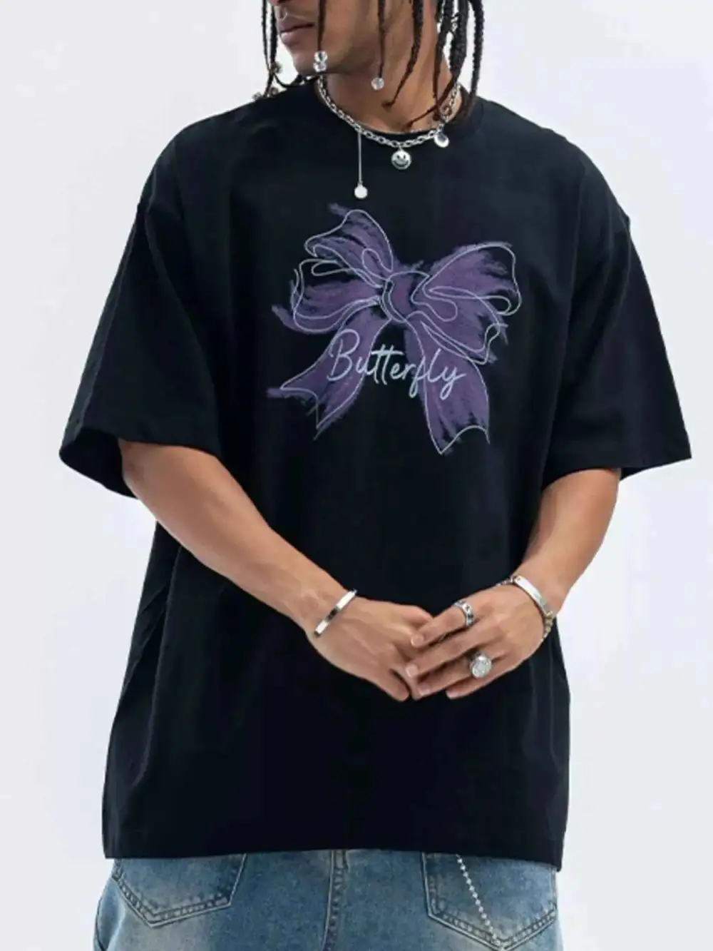 Bow Butterfly Round Neck Short Sleeve T-Shirt