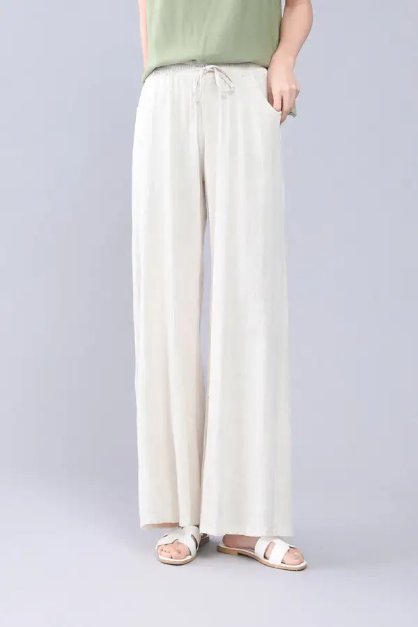 Versatile Linen Wide Leg High Waist Pocketed Trousers
